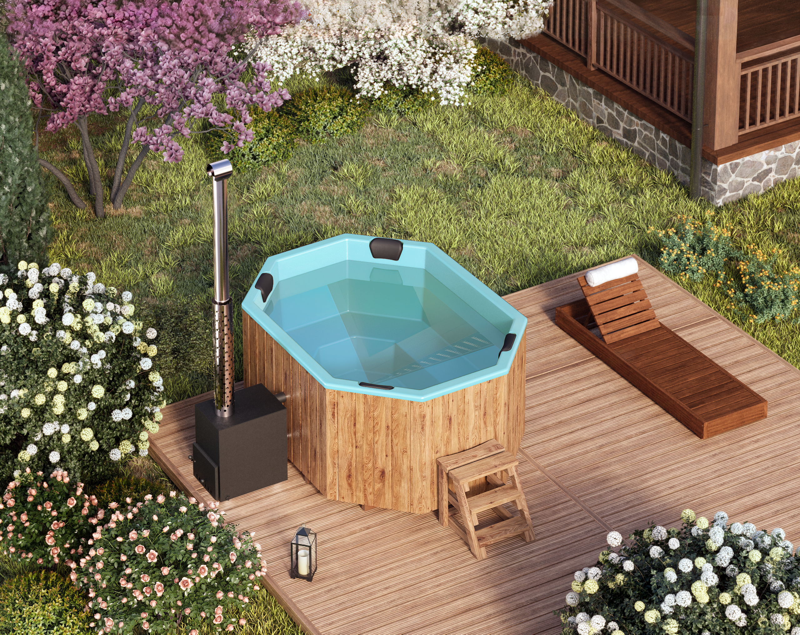 Vildmarksbad Fiberglas Octa - 2,4x1,8m - 9 personer