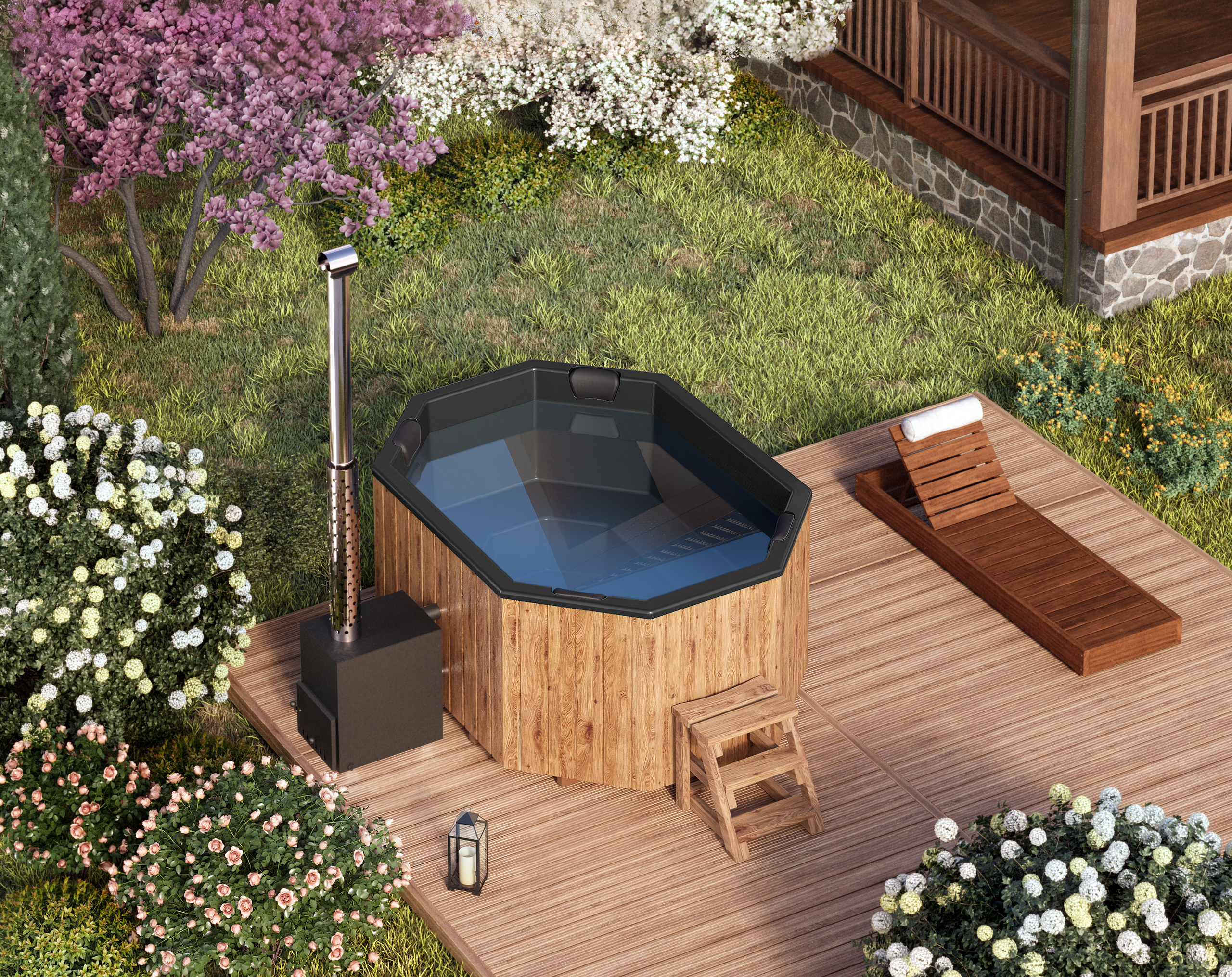 Vildmarksbad Fiberglas Octa - 2,4x1,8m - 9 personer