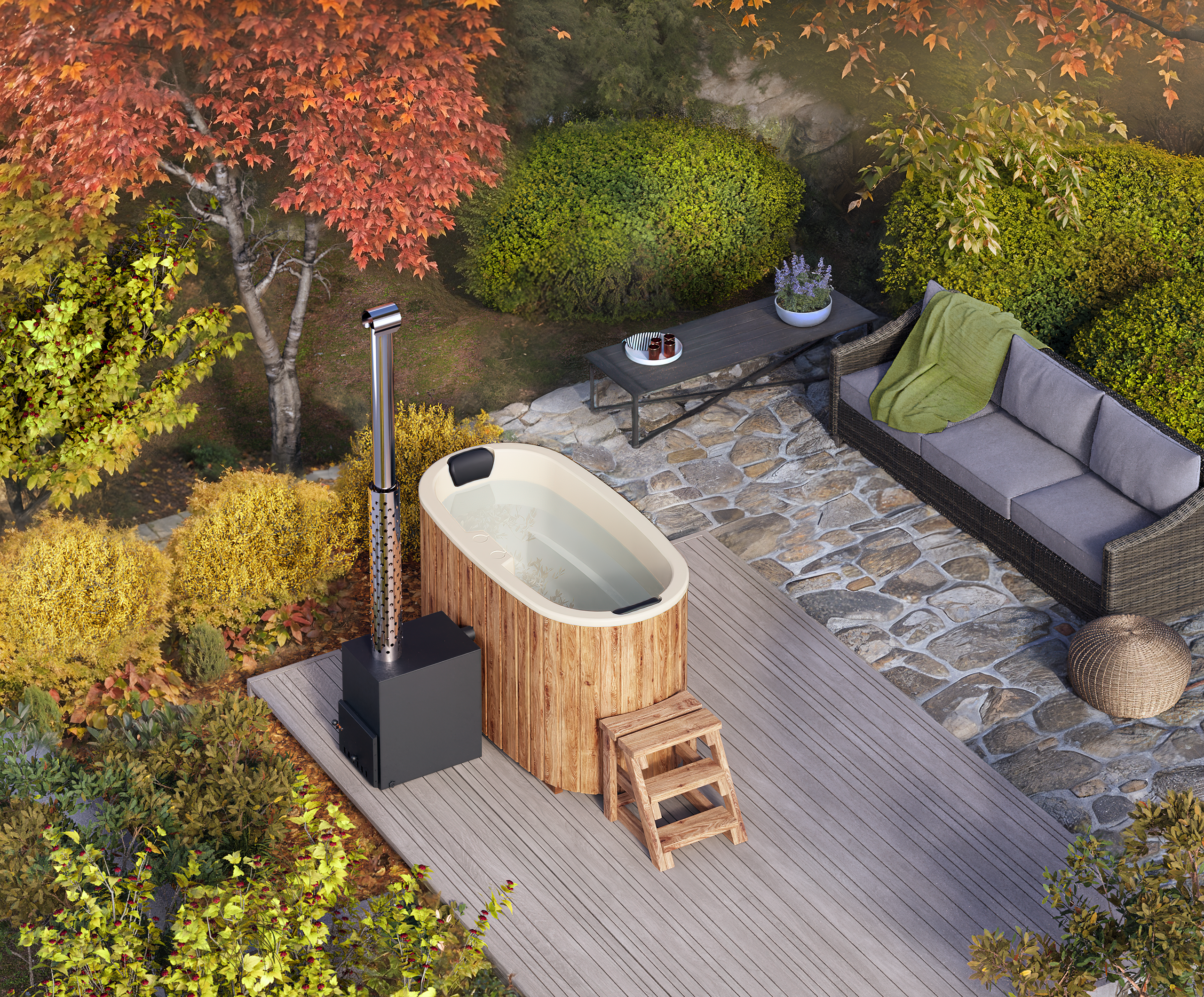 Vildmarksbad Fiberglas Oval - 1,85x0,95m - 2 personer