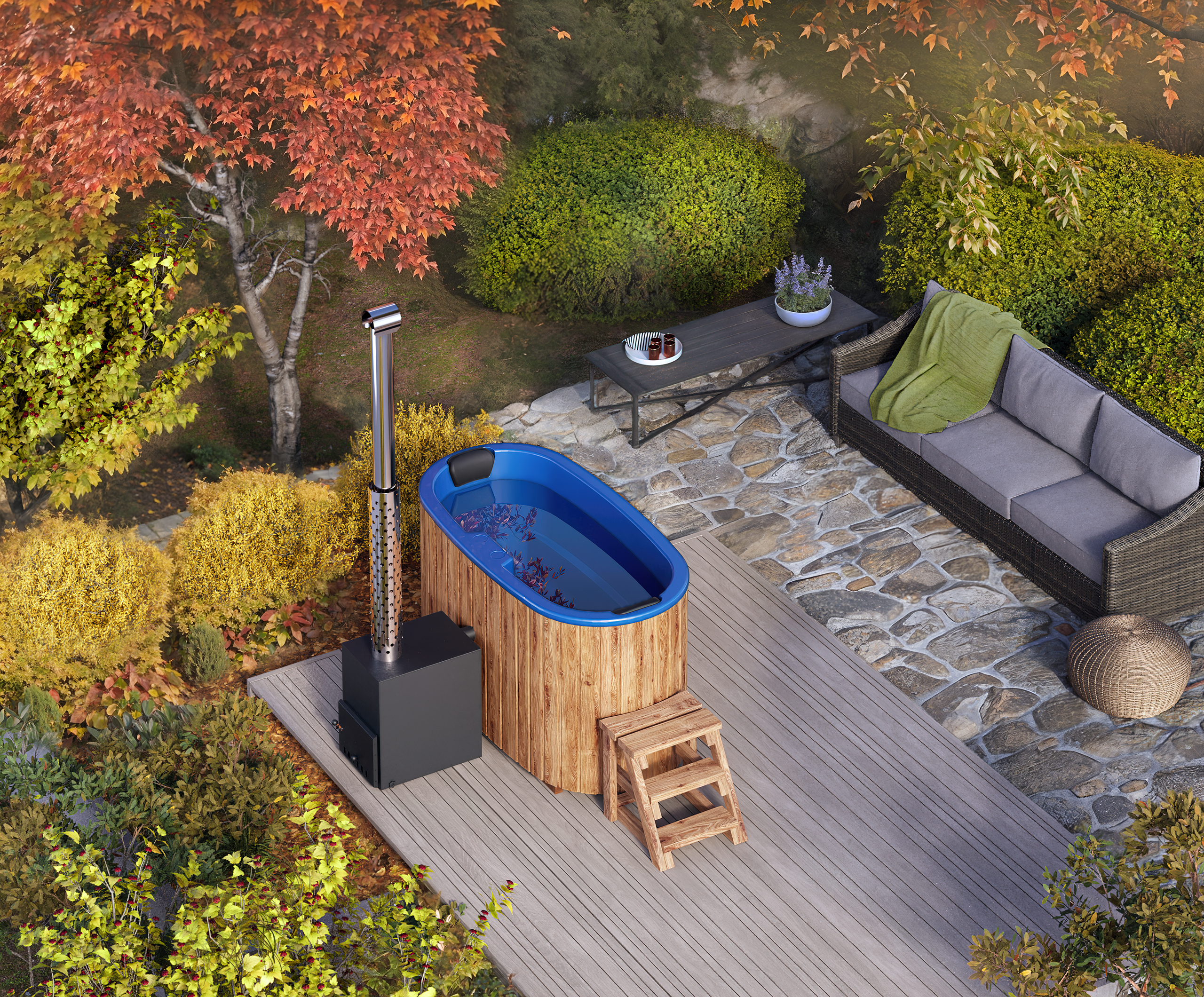 Vildmarksbad Fiberglas Oval - 1,85x0,95m - 2 personer
