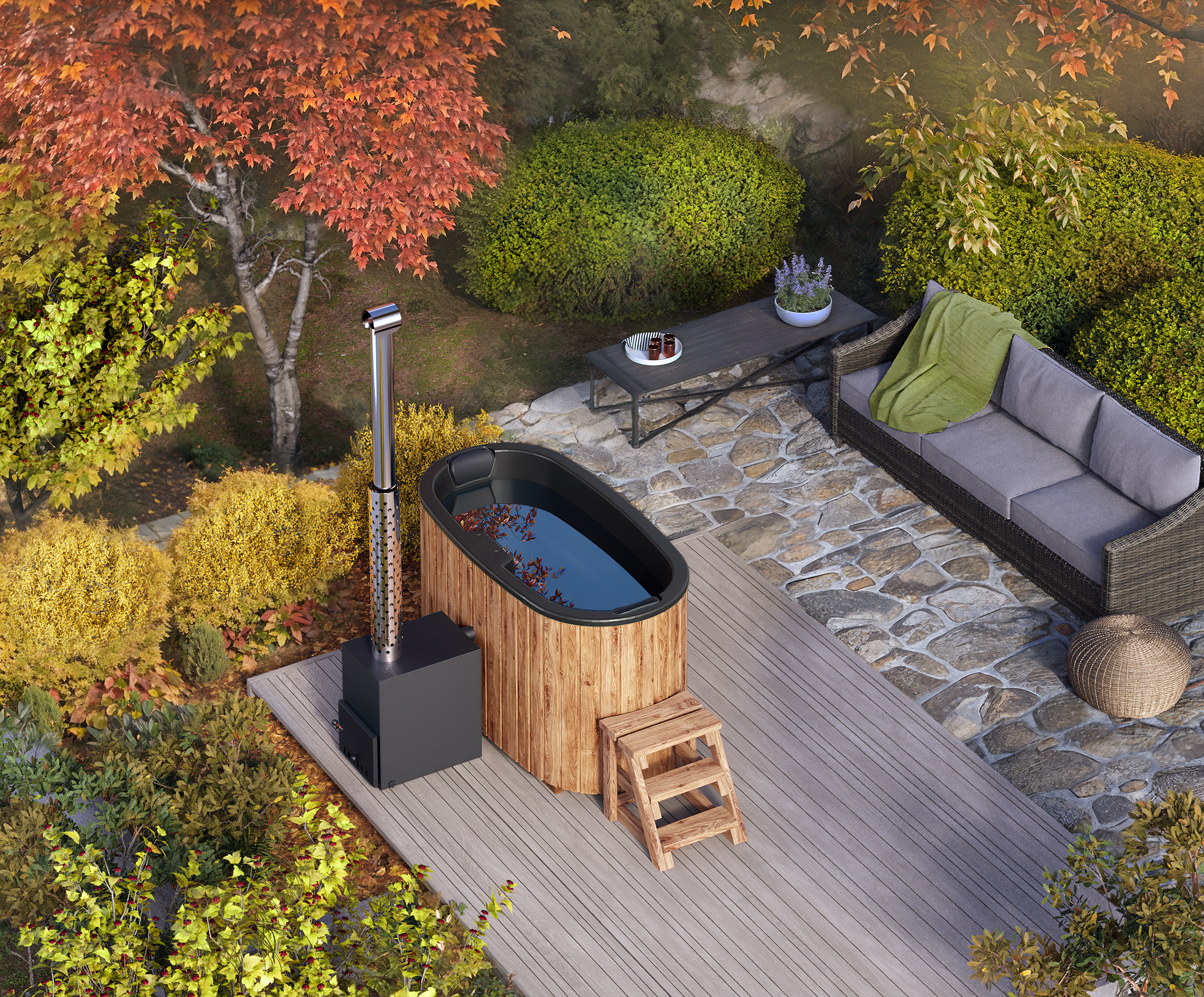 Vildmarksbad Fiberglas Oval - 1,85x0,95m - 2 personer