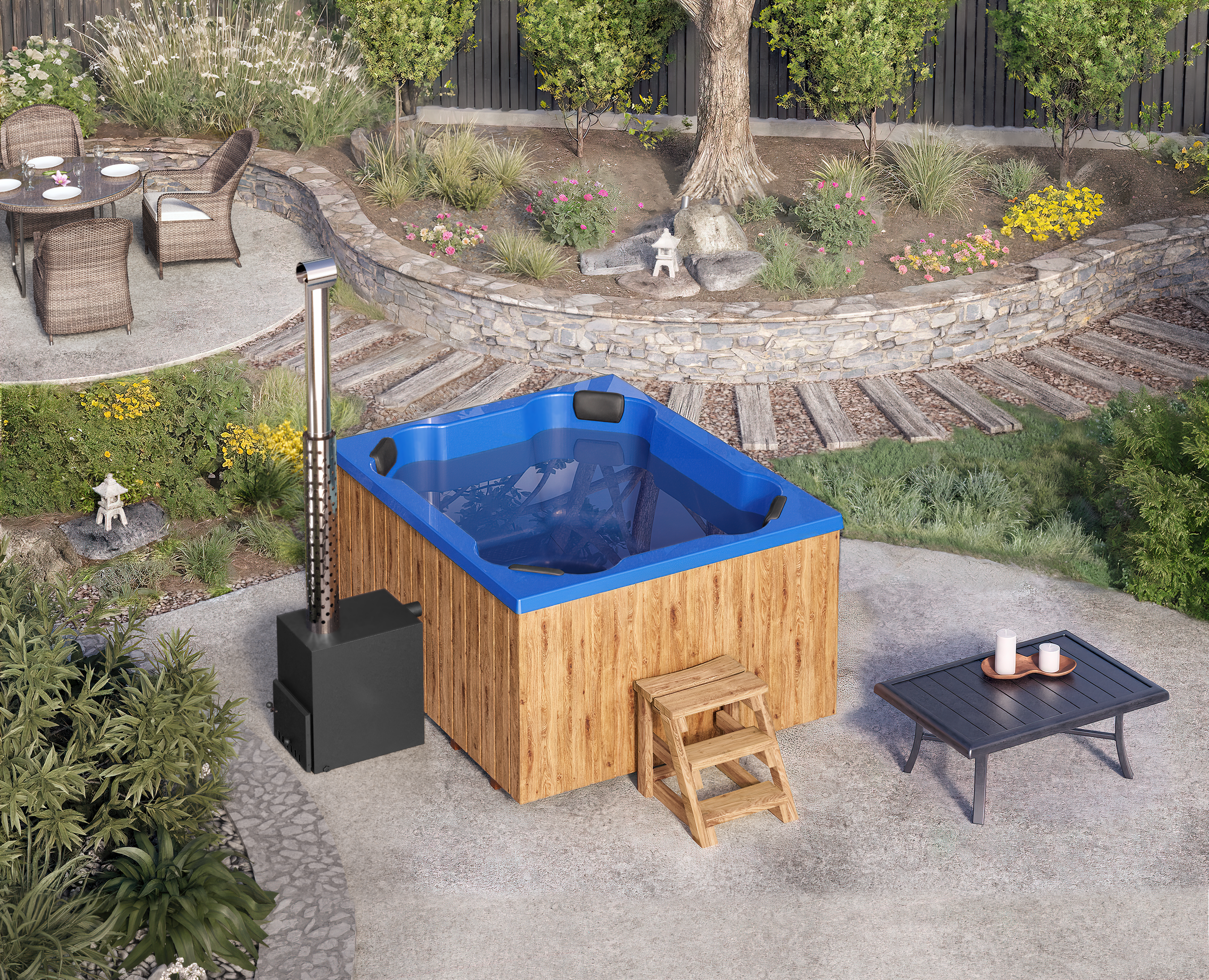 Vildmarksbad Fiberglas Quatro - 2x1,7m - 8 personer