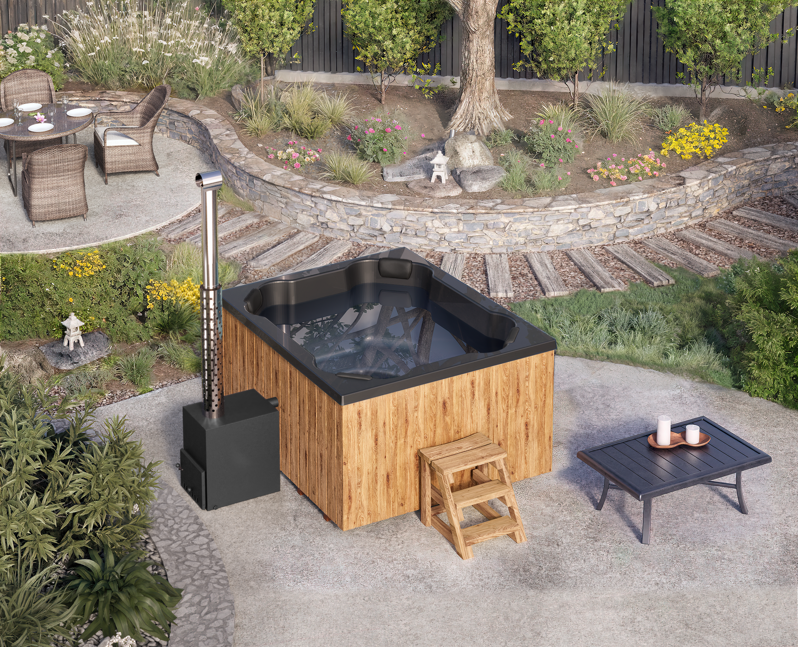 Vildmarksbad Fiberglas Quatro - 2x1,7m - 8 personer