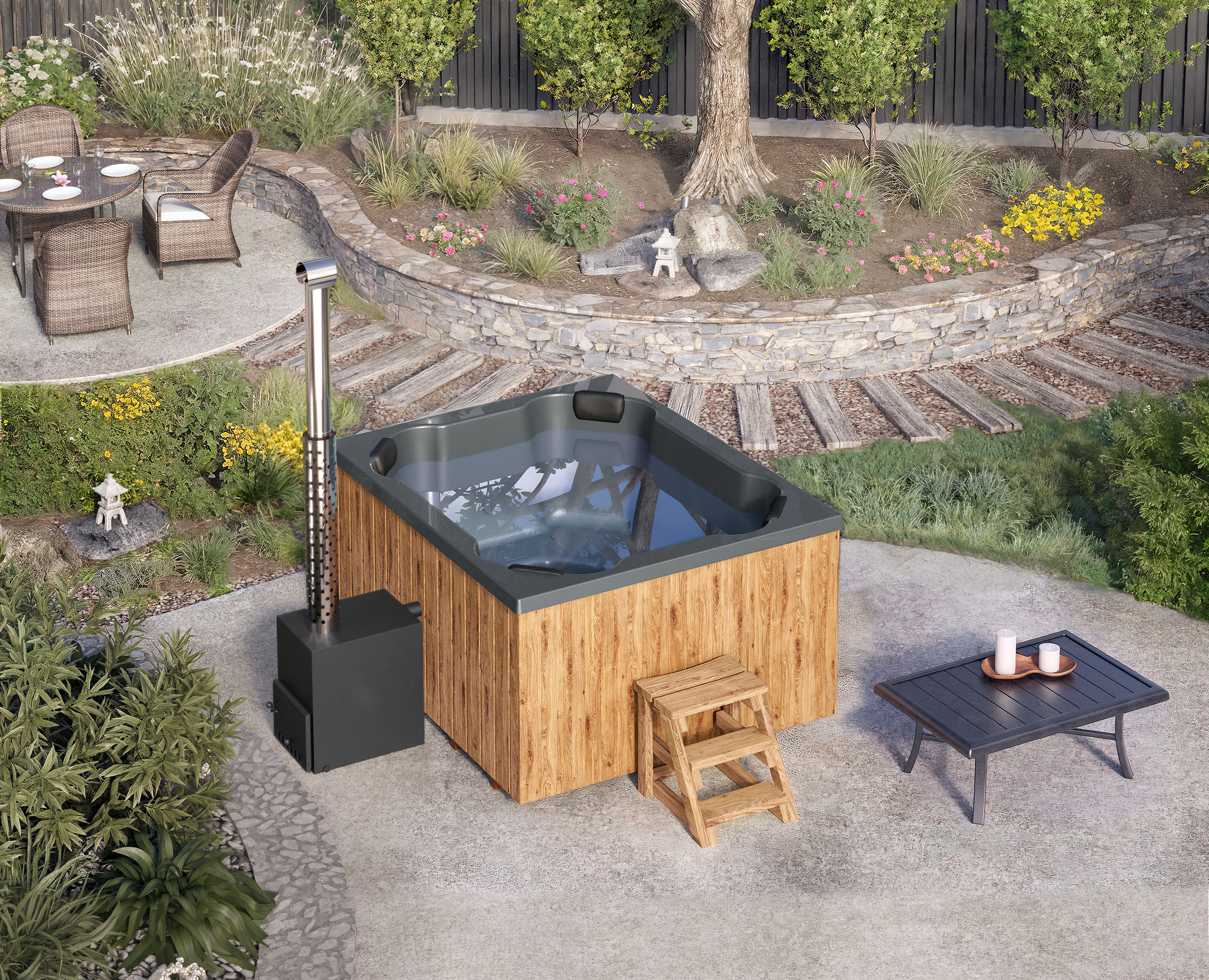 Vildmarksbad Fiberglas Quatro - 2x1,7m - 8 personer