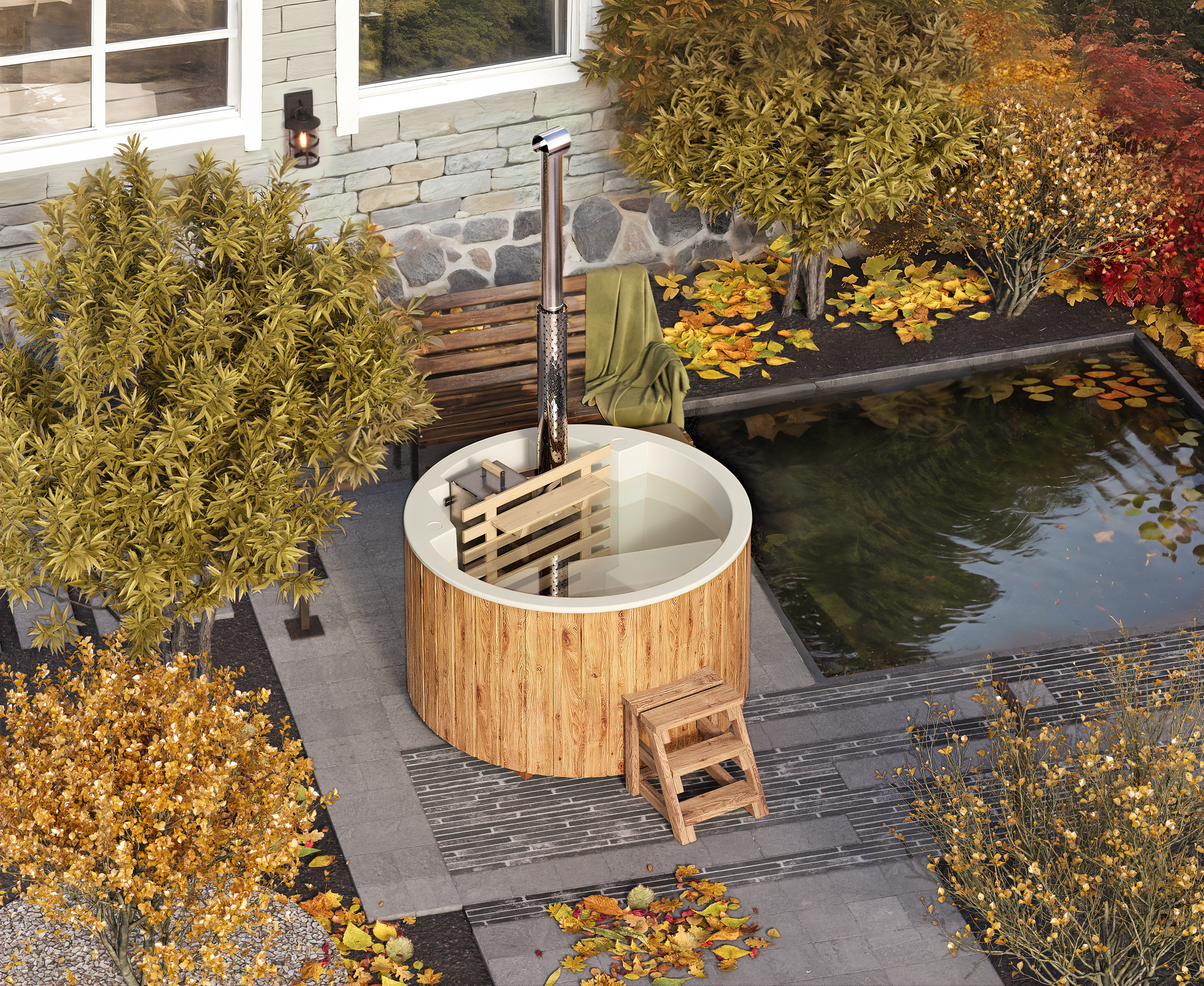 Vildmarksbad Fiberglas Round - Ø1,8m - Indvendig ovn - 3 personer