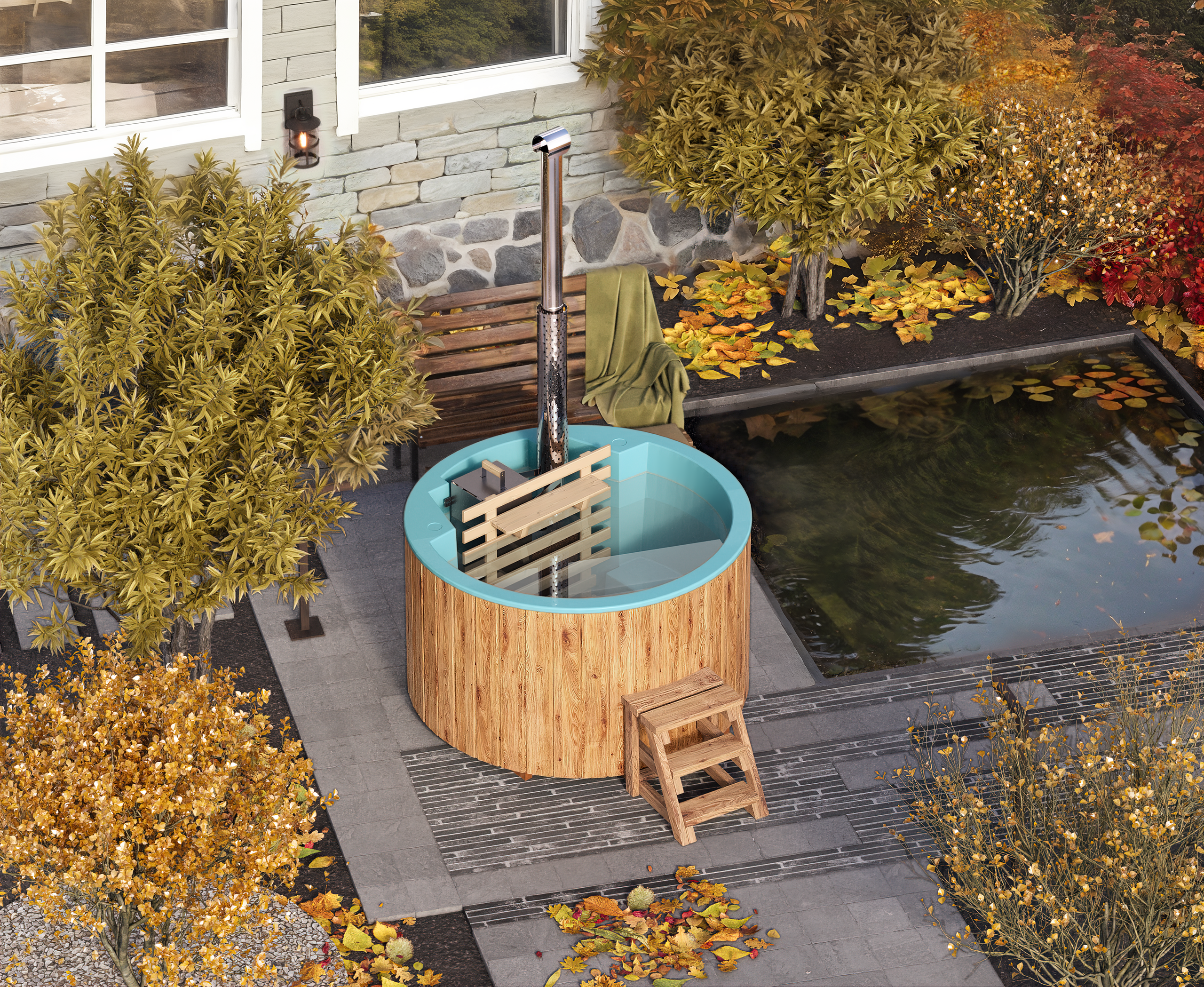Vildmarksbad Fiberglas Round - Ø1,8m - Indvendig ovn - 3 personer