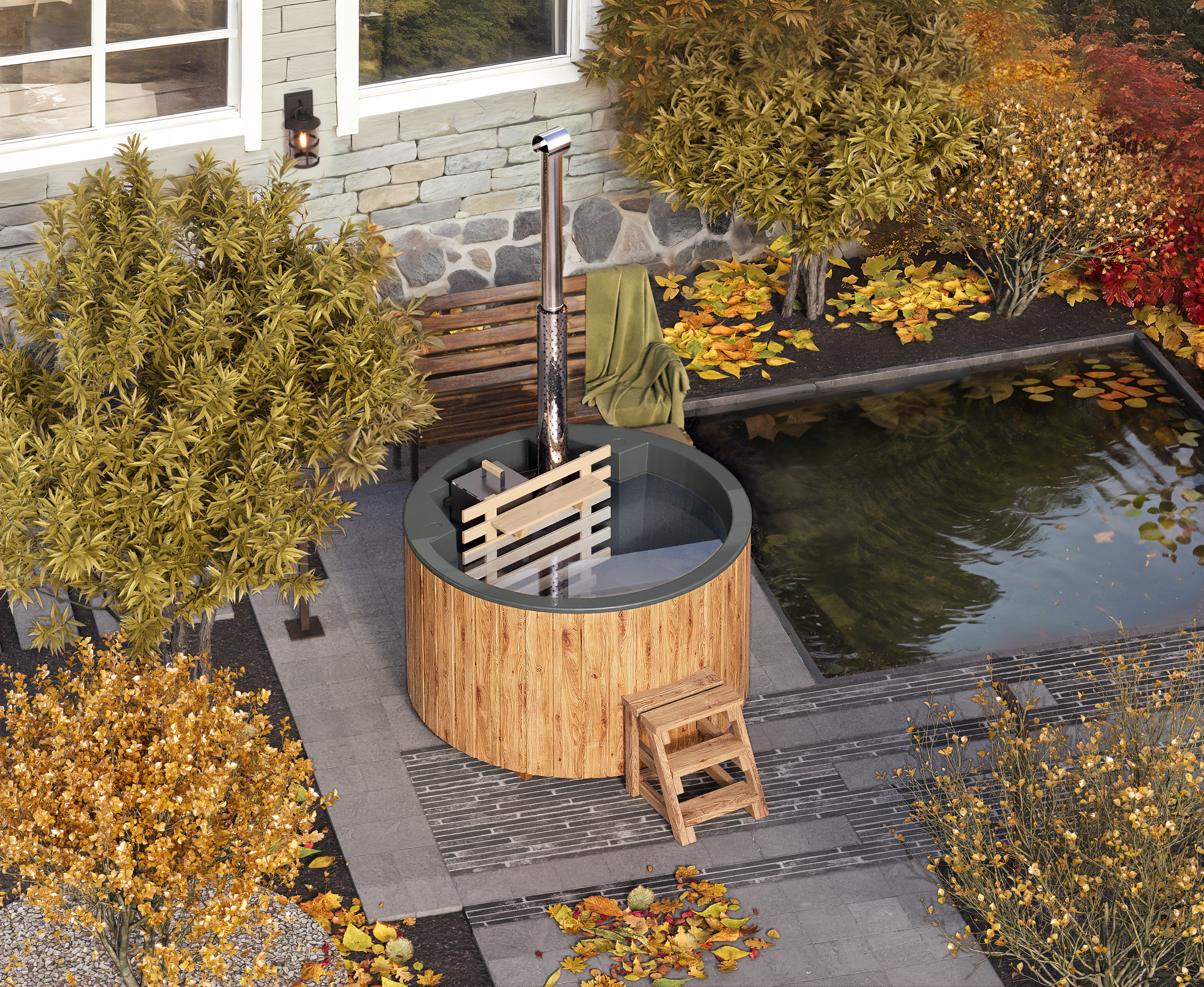 Vildmarksbad Fiberglas Round - Ø1,8m - Indvendig ovn - 3 personer