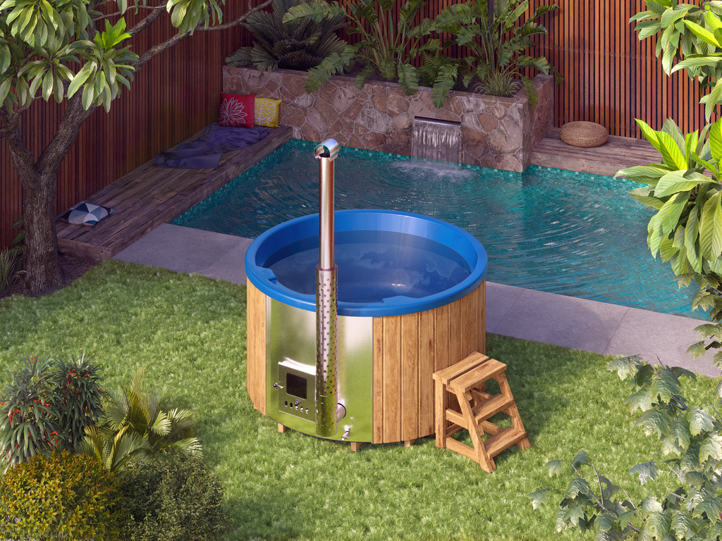 Vildmarksbad Fiberglas Round - Ø2m - Indvendig ovn - 4-6 personer