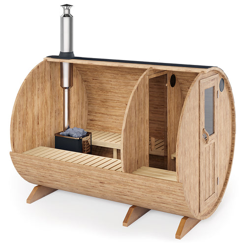 Outdoor Barrel Sauna - Ø2,2m/L3m - med omklædningsrum - 4 personer