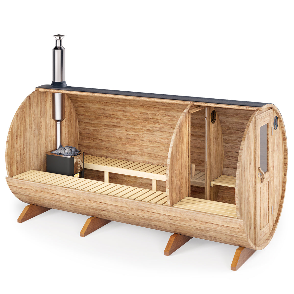 Outdoor Barrel Sauna - Ø2m/L4m - med omklædningsrum - 8 personer