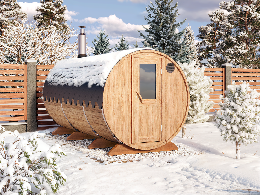 Outdoor Barrel Sauna - Ø2m/L4m - med omklædningsrum - 8 personer