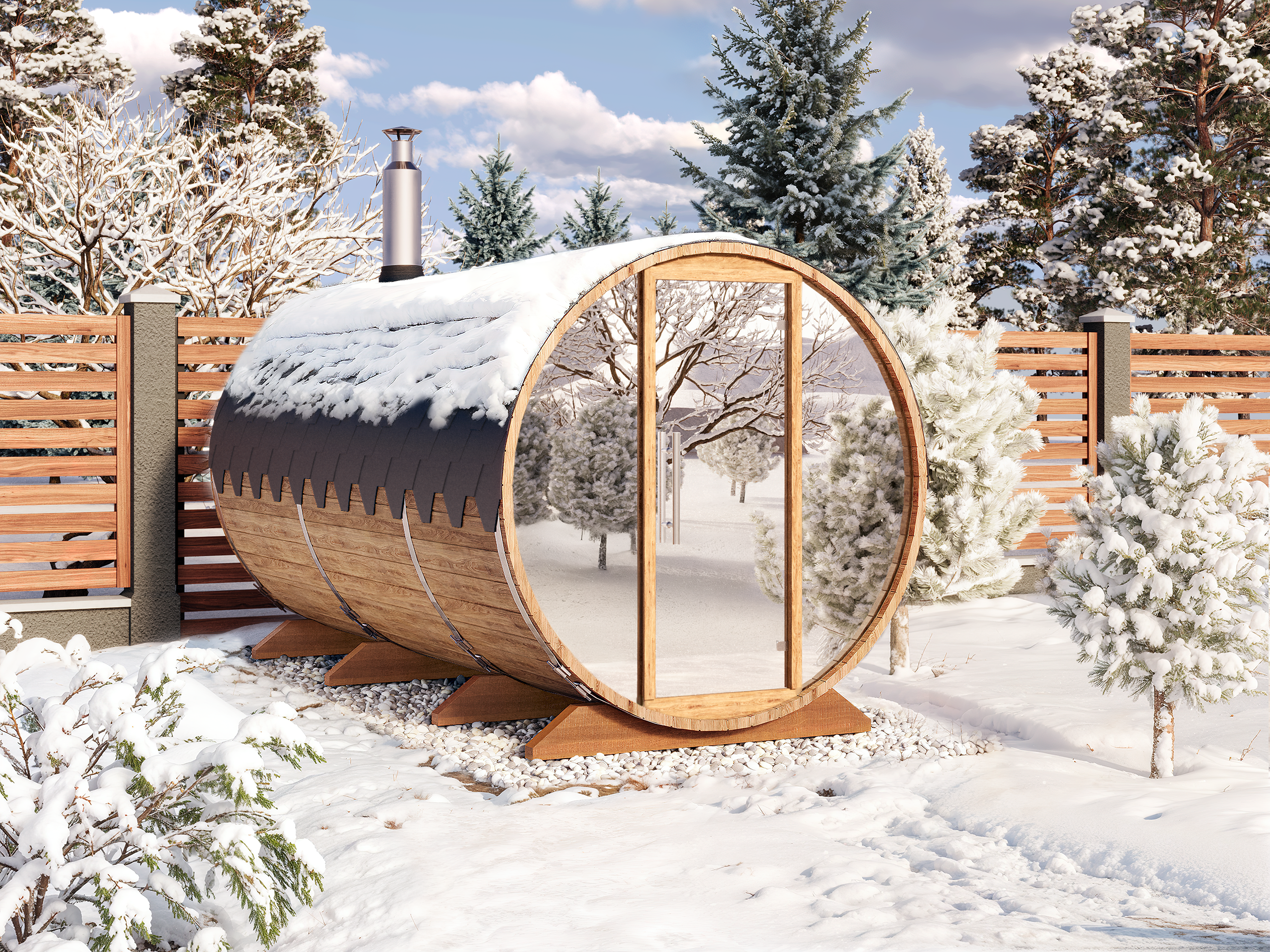 Outdoor Barrel Sauna - Ø2m/L4m - med omklædningsrum - 8 personer