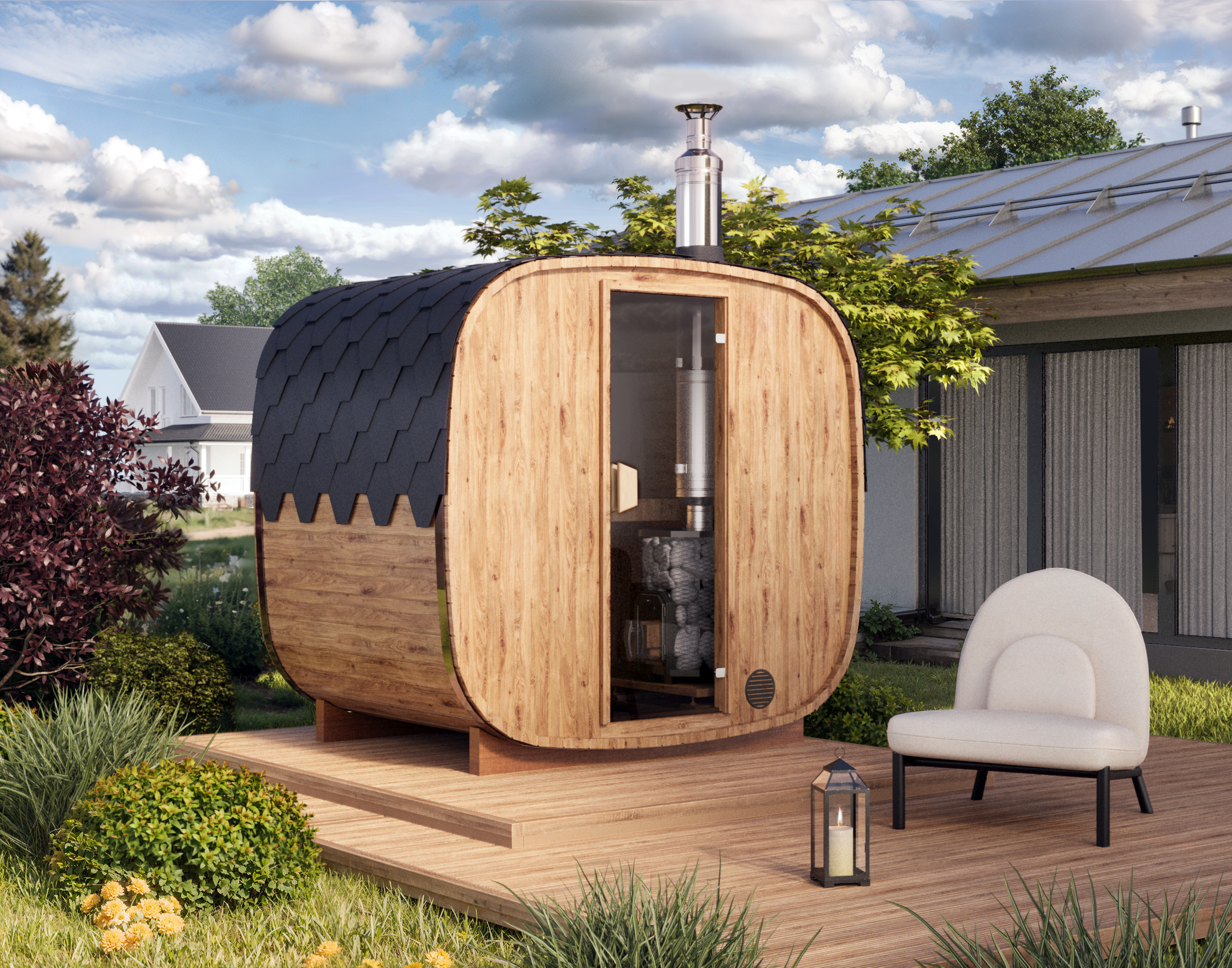 Outdoor Cube Barrel Sauna - Ø2,2m/L1,7m - 3 personer