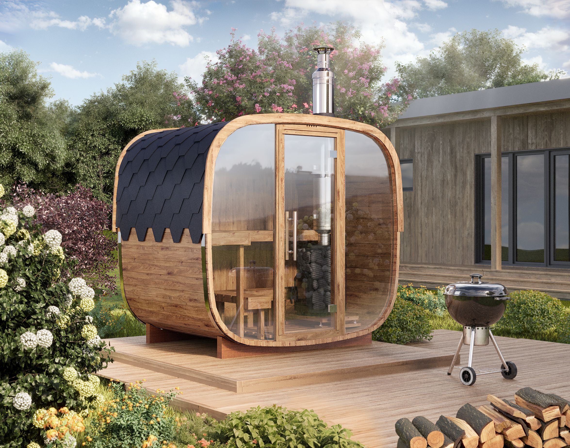 Outdoor Cube Barrel Sauna - Ø2,2m/L1,7m - 3 personer