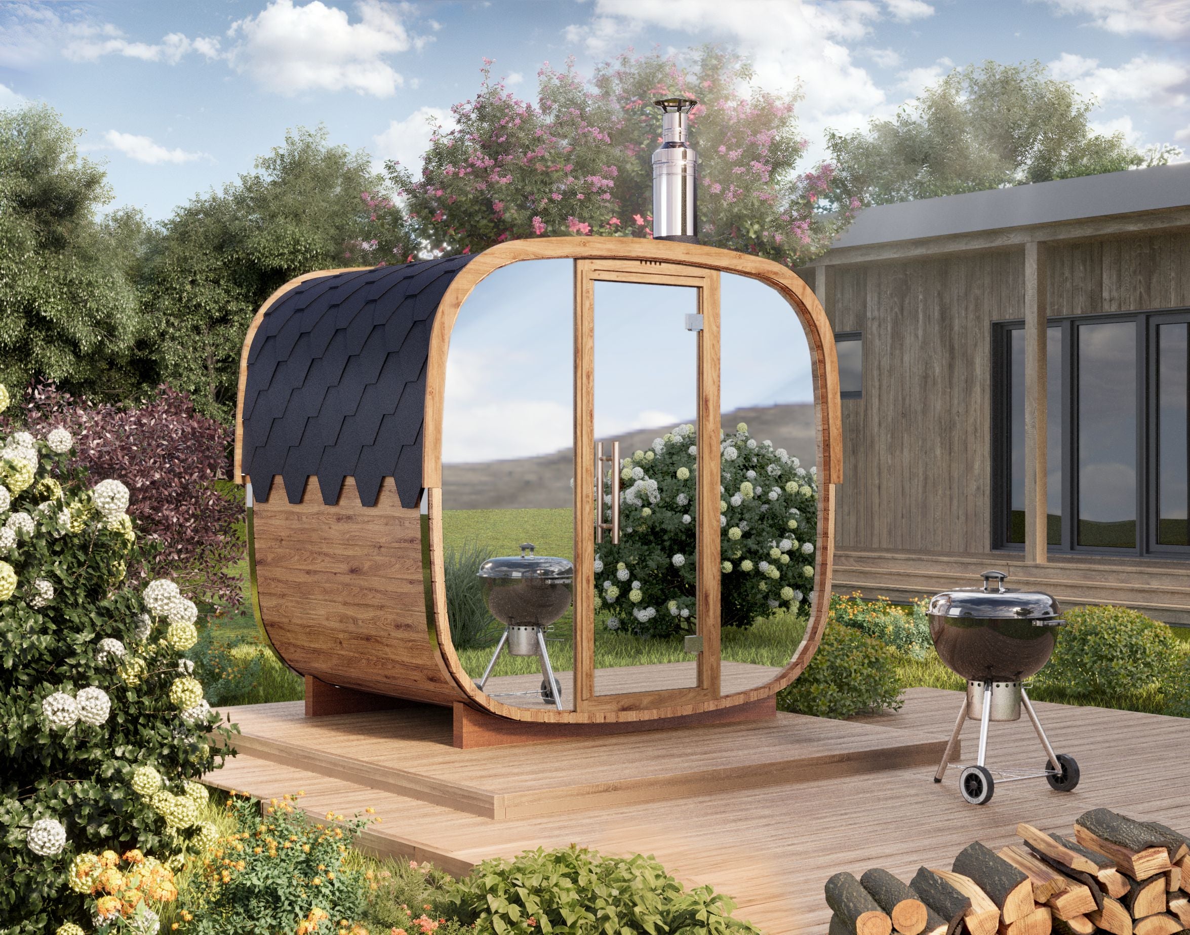 Outdoor Cube Barrel Sauna - Ø2,2m/L1,7m - 3 personer