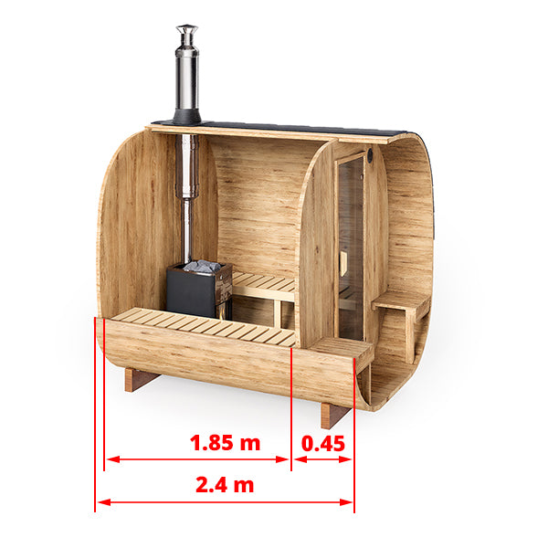 Outdoor Cube Barrel Sauna - Ø2,2m/L2,4m - 4 personer