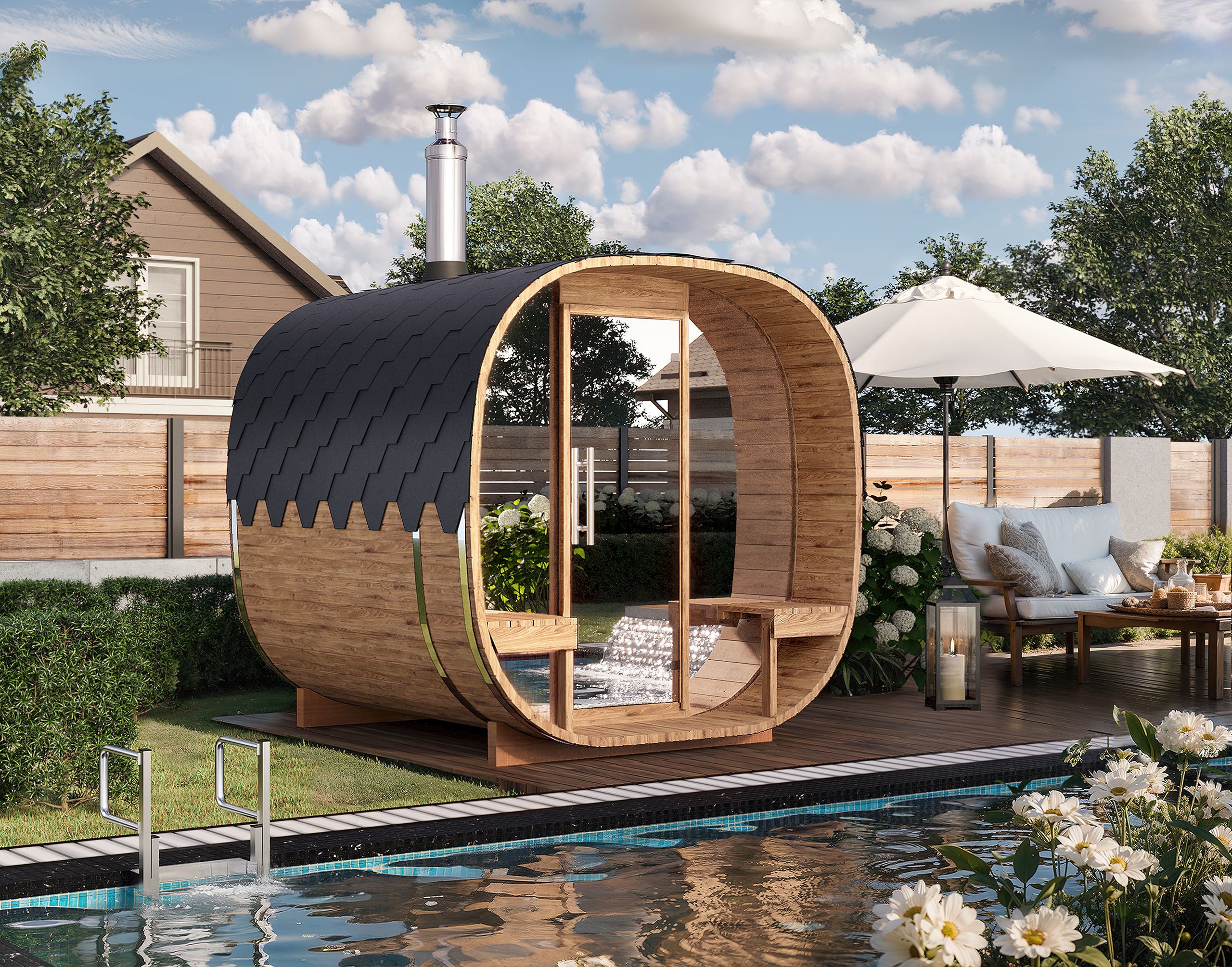 Outdoor Cube Barrel Sauna - Ø2,2m/L2,4m - 4 personer