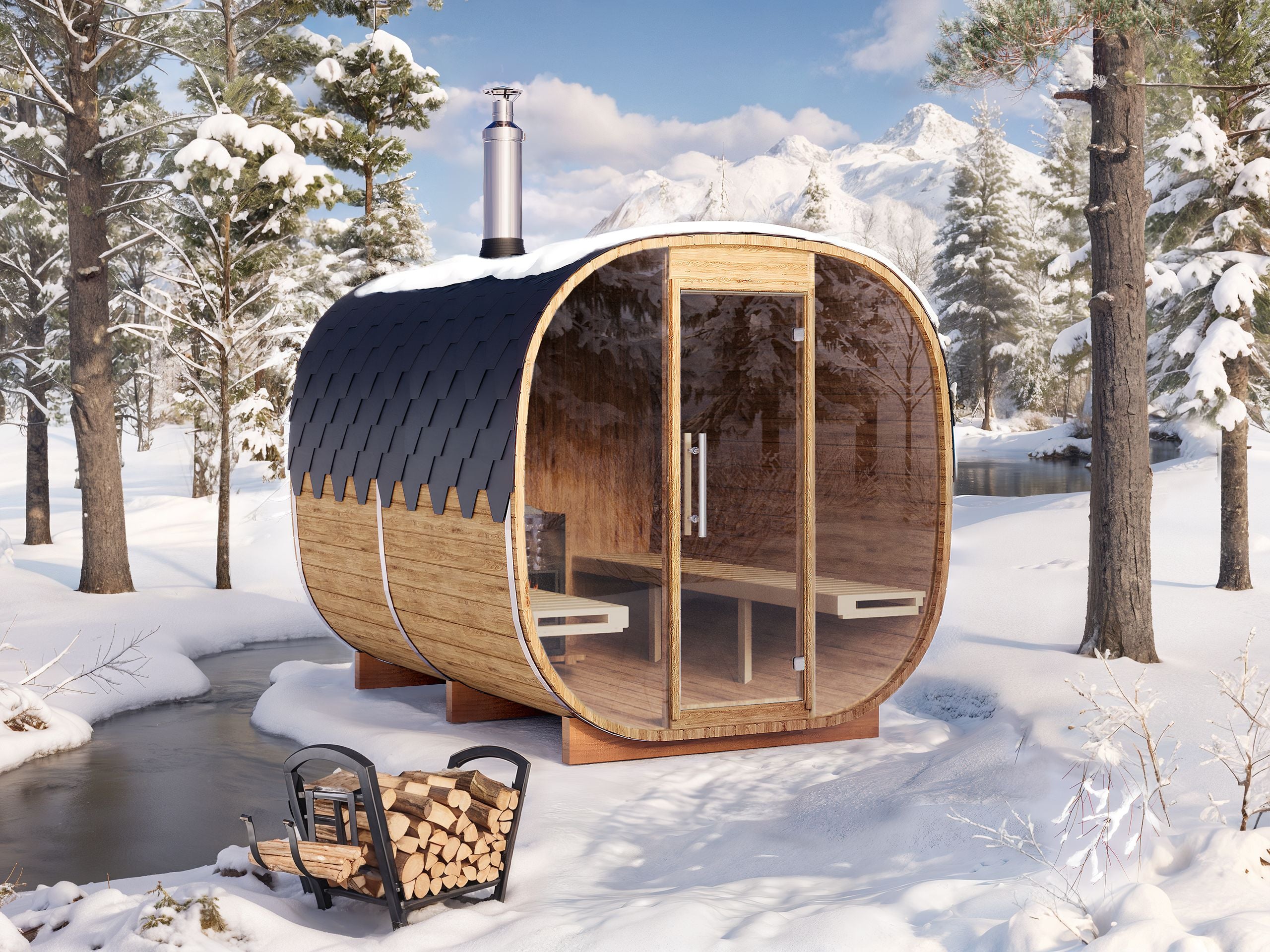 Outdoor Cube Barrel Sauna - Ø2,2m/L3m - 6 personer