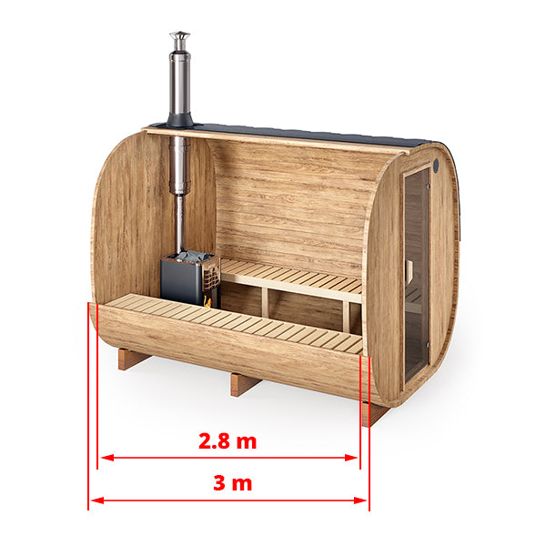 Outdoor Cube Barrel Sauna - Ø2,2m/L3m - 6 personer