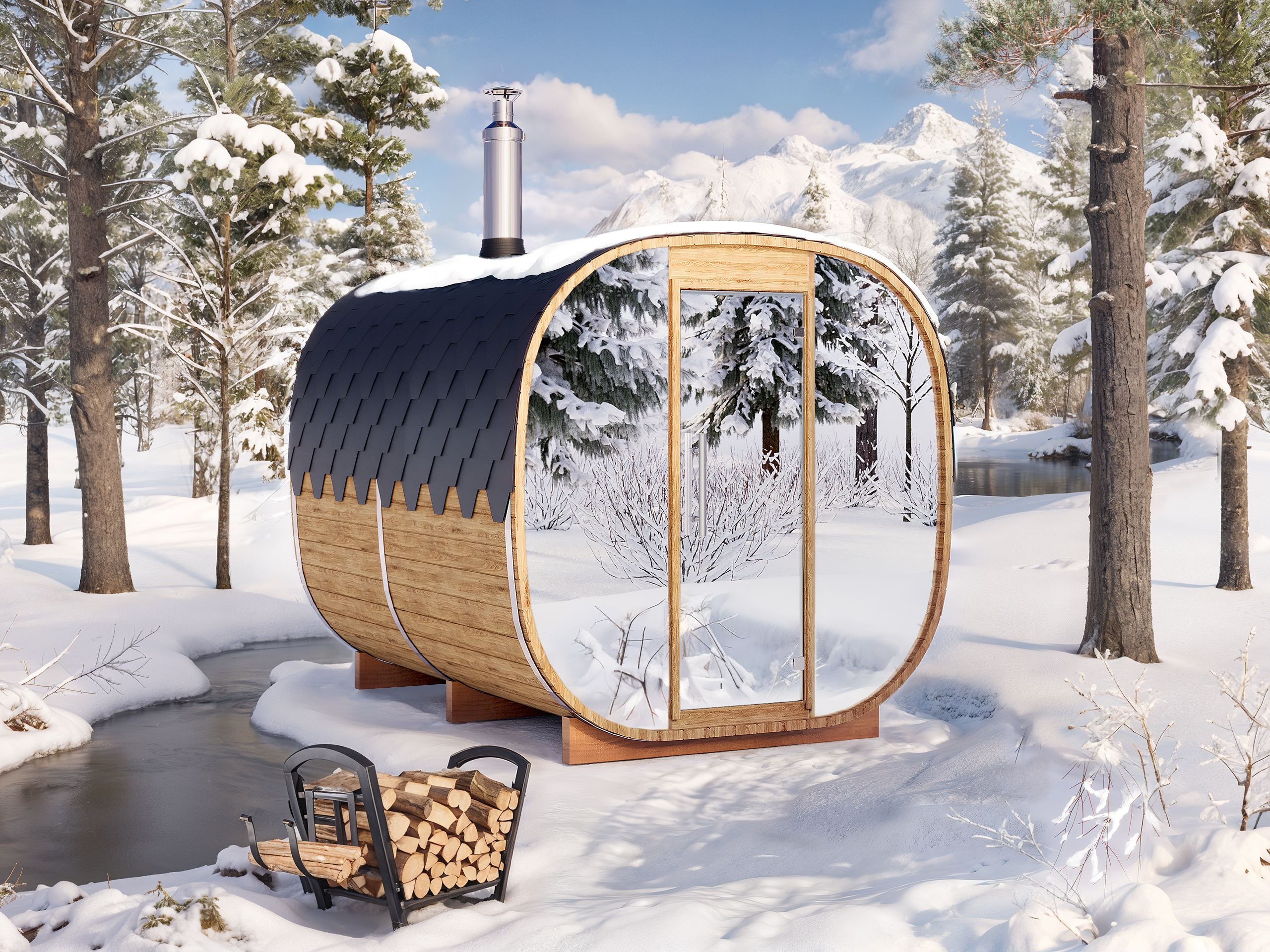 Outdoor Cube Barrel Sauna - Ø2,2m/L3m - 6 personer